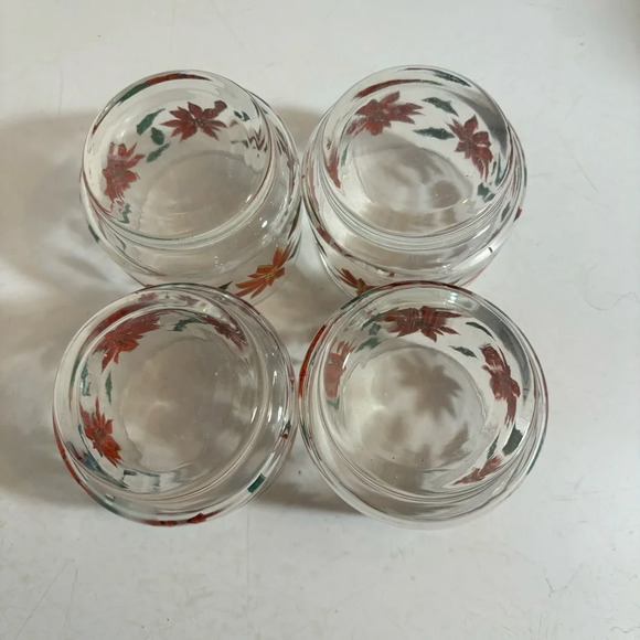 Vintage Christmas holiday pointsetta small short tumbler glasses set of four - Picture 6 of 6